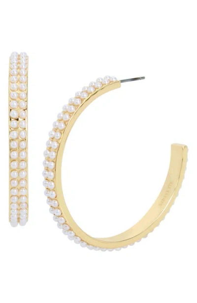 Allsaints Imitation Pearl Hoop Earrings In Pearl/ Gold