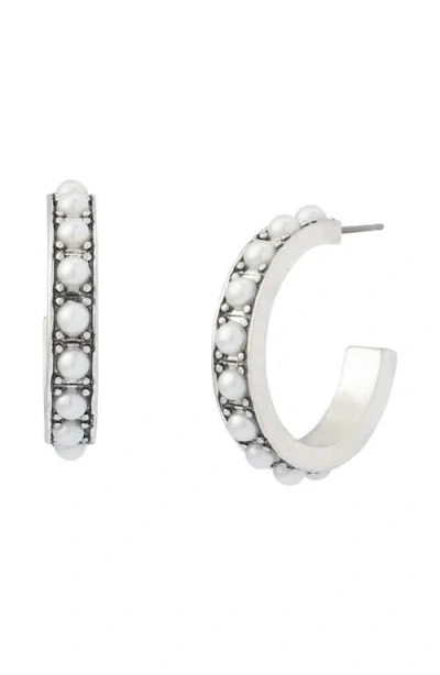 Allsaints Imitation Pearl Hoop Earrings In Silver