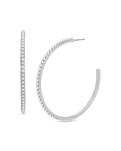 Allsaints Imitation Pearl Hoop Earrings In Metallic