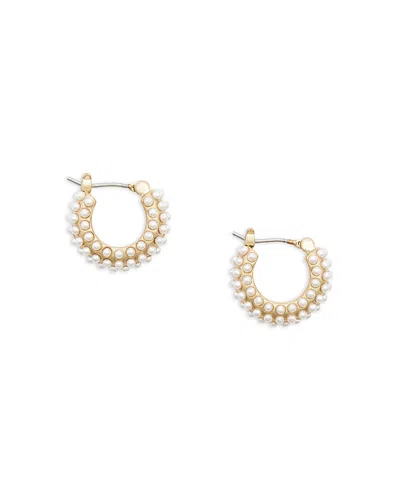 Allsaints Imitation Pearl Huggie Hoop Earrings In Gold