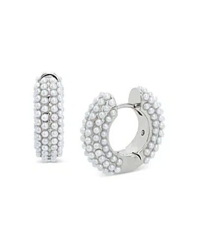 Allsaints Imitation Pearl Huggie Hoop Earrings In White/silver