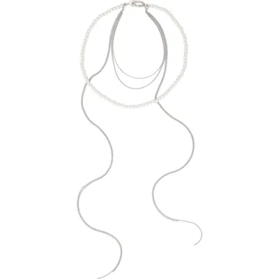 Allsaints Imitation Pearl Mixed Chain Multi Strand Necklace In Metallic