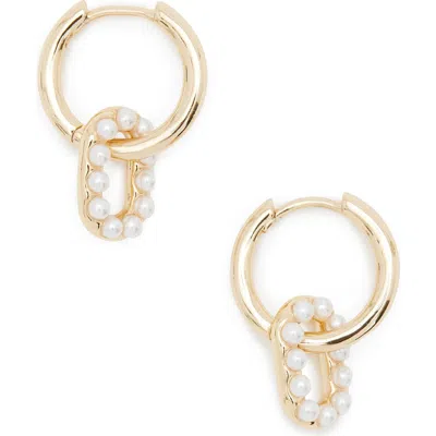 Allsaints Imitation Pearl Oval Drop Huggie Hoop Earrings In Gold