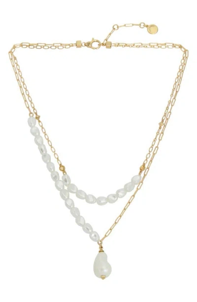 Allsaints Imitation Pearl Pendant Layered Necklace In Pearl/ Gold