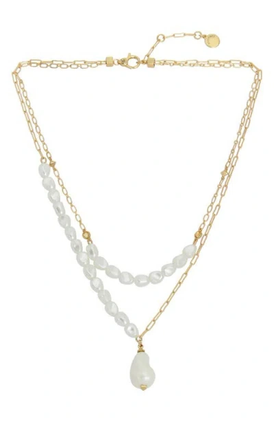 Allsaints Imitation Pearl Pendant Layered Necklace In Pearl/gold