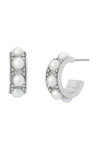 Allsaints Imitation Pearl Small Huggie Earrings In Silver