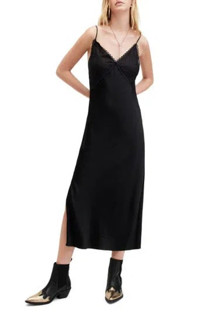 ALLSAINTS ALLSAINTS IMMY LACE & SATIN MIDI SLIPDRESS