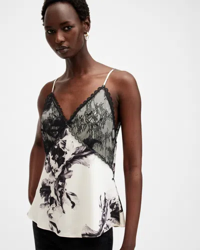 Allsaints Immy Lace Panelled V-neck Cami Top In Monica Ecru White
