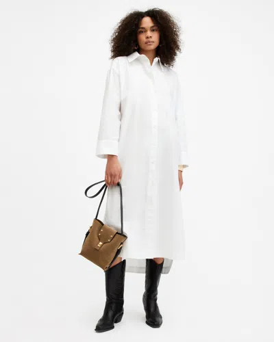 Allsaints Imogen Maxi Shirt Dress In Chalk White