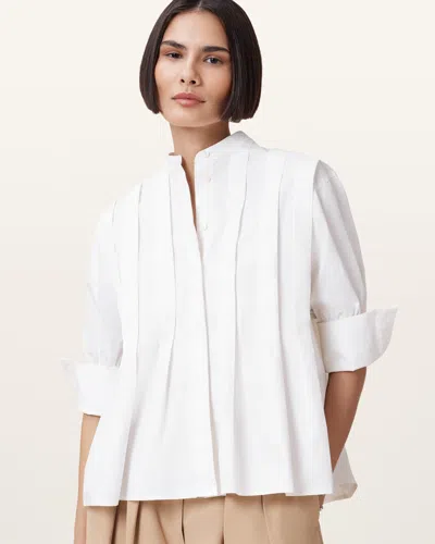 Allsaints Inara Pleated Linen Shirt In Chalk White