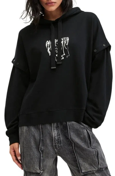 Allsaints Inksaints Amphia Cotton Graphic Hoodie In Black