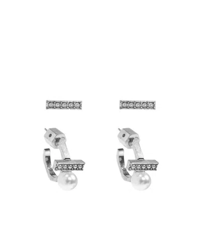 Allsaints Glass Pearl-embellished Hoop Earrings In Metallic
