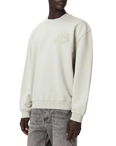 Allsaints Mens Sea Green Insignia Logo-embroidered Cotton Sweatshirt In Brown