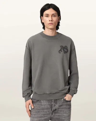 Allsaints Insignia Crew Neck Cotton Sweatshirt In Gray