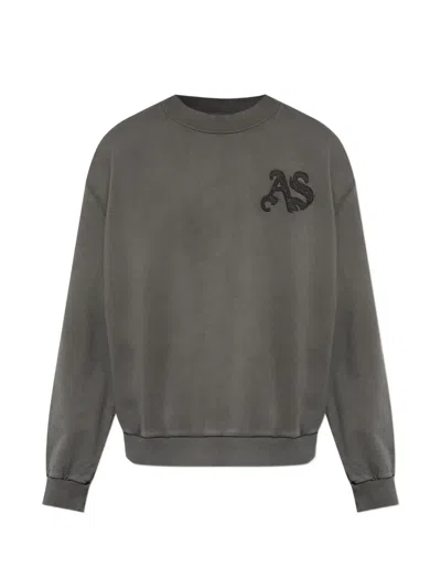 Allsaints Mens Washed Black Insignia Logo-embroidered Cotton Sweatshirt Xxl In Gray
