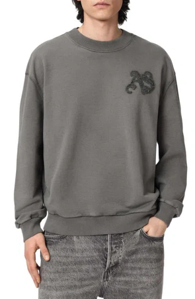 Allsaints Mens Washed Black Insignia Logo-embroidered Cotton Sweatshirt Xxl In Gray