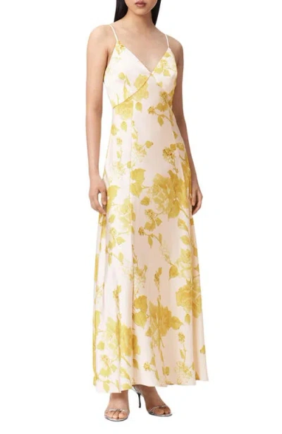 Allsaints Irina Floral Maxi Slipdress In Yellow