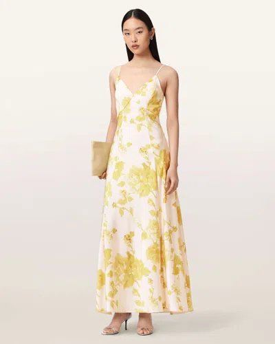 Allsaints Irina Floral Slip Dress In Yellow