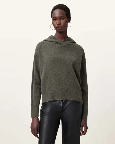 Allsaints Irina Relaxed Fit Cashmere Hoodie In Khaki Green