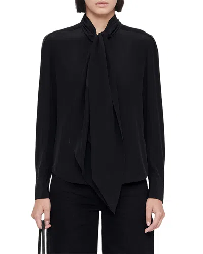 Allsaints Iris Silk Tie Neck Shirt In Animal Print