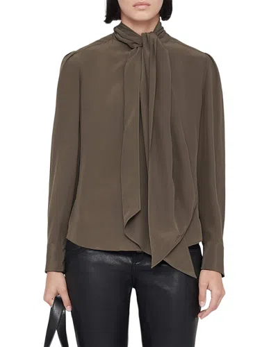 Allsaints Iris Silk Tie Neck Shirt In Green