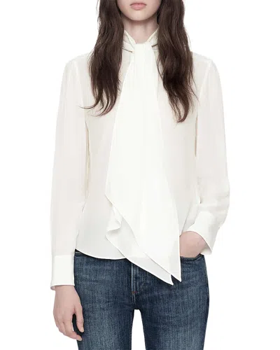 Allsaints Iris Silk Tie Neck Shirt In White