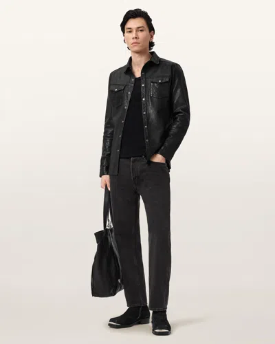 Allsaints Irwin Leather Shirt In Black