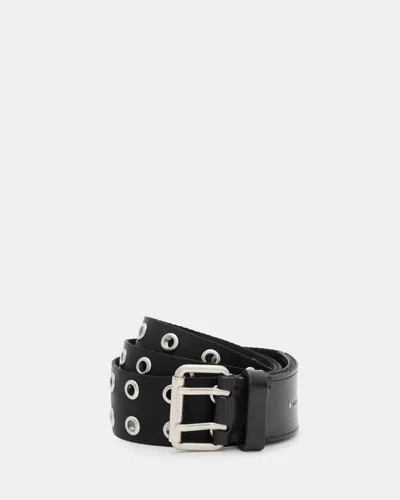 Allsaints Iryna Eyelet Webbing Belt In Black/antq Nickel