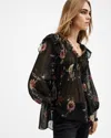 Allsaints Iryna Frill Printed Sheer Top In Unity Black