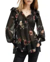 Allsaints Iryna Frill Printed Sheer Top In Unity Black
