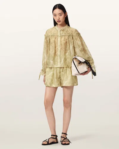Allsaints Isla High Waist Printed Shorts In Green