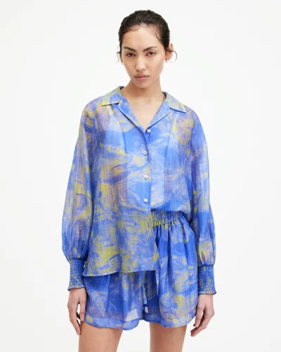 Allsaints Isla Inspiral Printed Relaxed Fit Shirt In Electric Blue