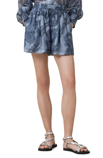Allsaints Isla Print Drawstring Shorts In Blue