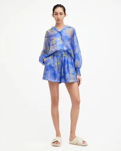 Allsaints Isla Relaxed Fit Inspiral Print Shorts In Electric Blue