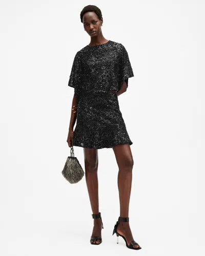 Allsaints Ivy Embellished Mini Skirt In Black