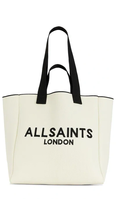 Allsaints Izzy Logo Print Knitted Tote Bag In Desert White