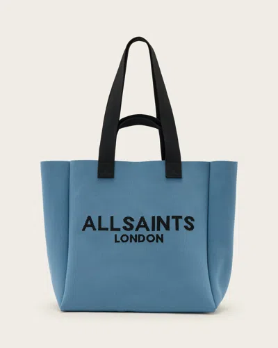 Allsaints Izzy Large Logo Knitted Tote Bag In Steel Blue