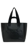 Allsaints Womens Black Izzy Logo-print Leather Tote Bag In Black