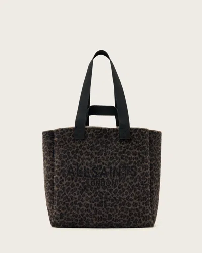 Allsaints Izzy Leopard Large Tote Bag In Brown