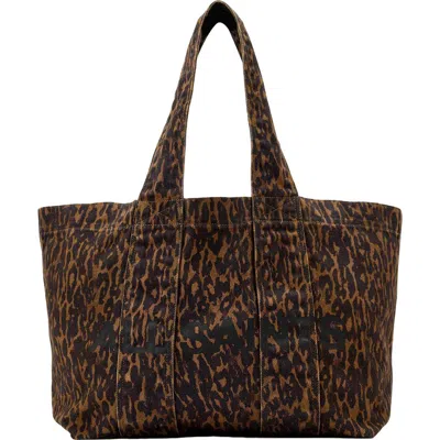Allsaints Izzy Leopard Print Denim Tote In Brown