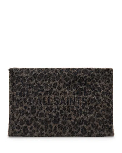 ALLSAINTS IZZY LEOPARD PRINT ZIP CLUTCH
