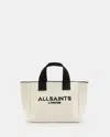 Allsaints Izzy Logo Print Knitted Mini Tote Bag In Desert White