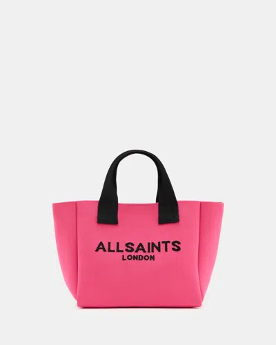 Allsaints Izzy Logo Print Knitted Mini Tote Bag In Hot Pink