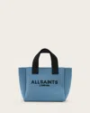 Allsaints Izzy Logo Print Knitted Mini Tote Bag In Steel Blue