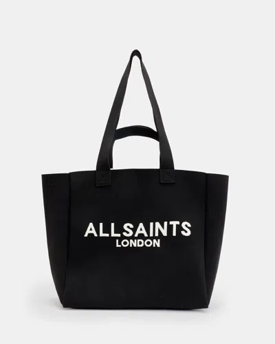 Allsaints Izzy Logo Print Knitted Tote Bag In Black