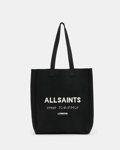 Allsaints Izzy Logo Print Knitted Tote Bag In Black