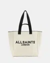 Allsaints Izzy Logo Print Knitted Tote Bag In Desert White