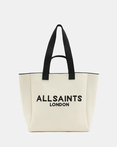 Allsaints Izzy Logo Print Knitted Tote Bag In Desert White