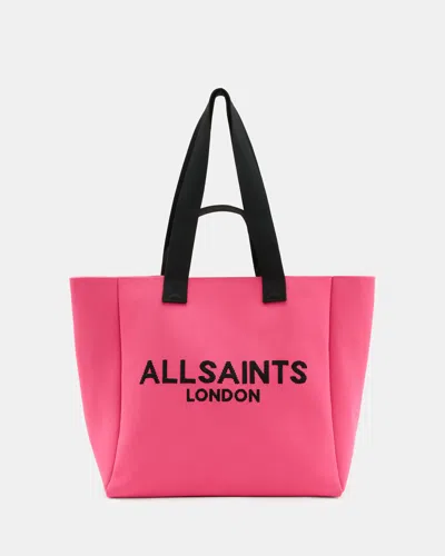 Allsaints Izzy Logo Print Knitted Tote Bag In Hot Pink