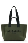 Allsaints Izzy Logo Print Medium Tote Bag In Olive Green
